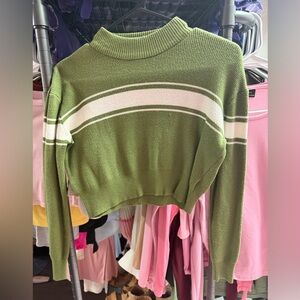 La Hearts Olive and Cream Striped Turtleneck Sweater